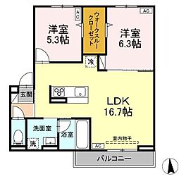 TORISIA盛岡向中野 2階2LDKの間取り