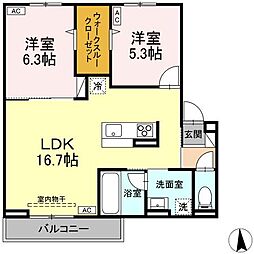 TORISIA盛岡向中野 3階2LDKの間取り