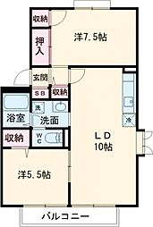 アムールB 2階2LDKの間取り