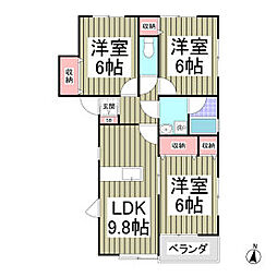 JR上越線 井野駅 4.6kmの賃貸アパート 2階3LDKの間取り