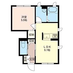 マシェリイーストB 1LDKの間取図画像