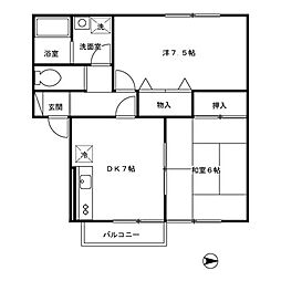 ソルジェンテ諏訪 2階2DKの間取り
