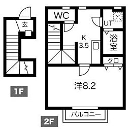 エルタスコート中江 2階1Kの間取り