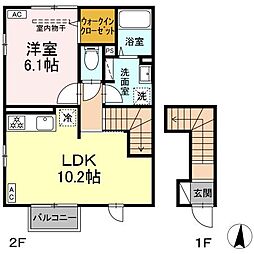 仙台市営南北線 富沢駅 徒歩25分の賃貸アパート 2階1LDKの間取り
