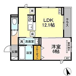 仙台市営南北線 富沢駅 徒歩24分の賃貸アパート 1階1LDKの間取り