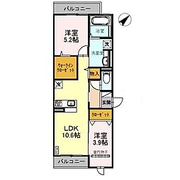エミネンス久米田 2階2LDKの間取り