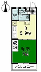 コーラルマンション 1階1DKの間取り