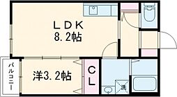JR豊肥本線 武蔵塚駅 徒歩12分の賃貸アパート 1階1LDKの間取り