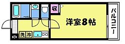 フラッティ丸太町御前 2階1Kの間取り