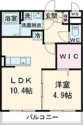 マリアロッソ富田 2階1LDKの間取り