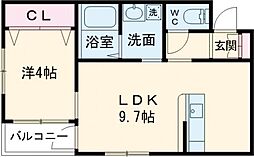 ラ・ポルテ嘉島 1LDKの間取図画像