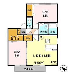 ソフィアガーデン　アイビー 1階2LDKの間取り