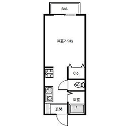 パルティールN棟 1階1Kの間取り
