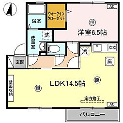 プラシード　A棟 1階1LDKの間取り
