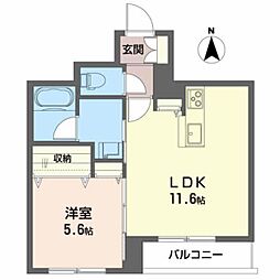 JR東北本線 郡山駅 徒歩14分の賃貸マンション 2階1LDKの間取り