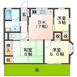サニーハイツ草木 West 1階3DKの間取り