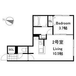リーサ苗穂駅前 2階1LDKの間取り