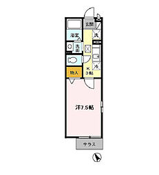 プルミエコート 1階1Kの間取り