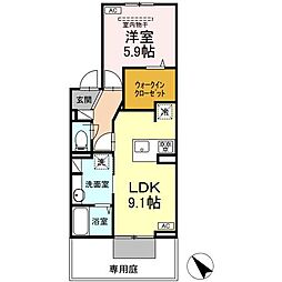 TORISIA城ケ丘 1階1LDKの間取り