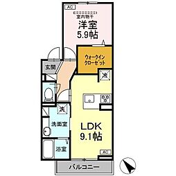 TORISIA城ケ丘 2階1LDKの間取り