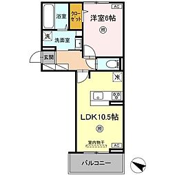 パーチェ御幸 2階1LDKの間取り