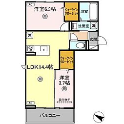 パーチェ御幸 3階2LDKの間取り