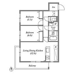 オーパスホームズ武蔵小金井 3階2LDKの間取り