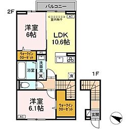エスペランサ伍番館 2階2LDKの間取り