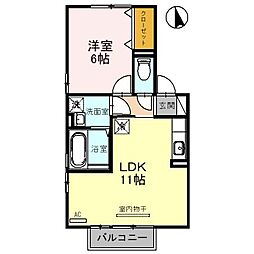 ブルーム 2階1LDKの間取り