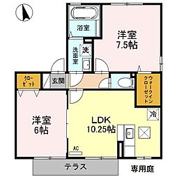 ウィルモア桜町 1階2LDKの間取り