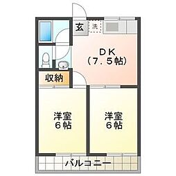 コーポ河芸B 2DKの間取図画像