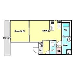 YURION蘇我 3階1DKの間取り