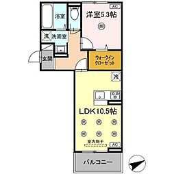 D-ROOM NISHIBARU　A棟 2階1LDKの間取り