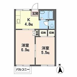 ドミール大樹 2階2Kの間取り