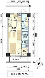 フィオーレ北山 2階1Kの間取り