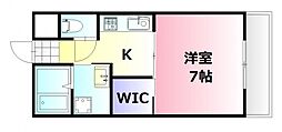 アーデル西蟹屋 1Kの間取図画像