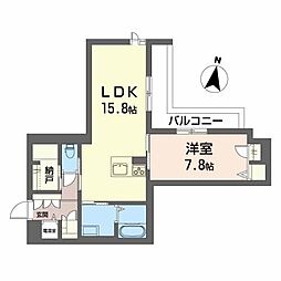 クレスティーク山王 3階1LDKの間取り