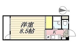 ハーモニーコート 2階1Kの間取り