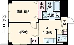 熊本市電A系統 市立体育館前駅 徒歩7分の賃貸マンション 2階2Kの間取り