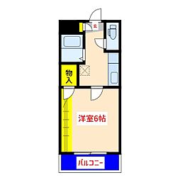 ハイアット21中央 2階1Kの間取り