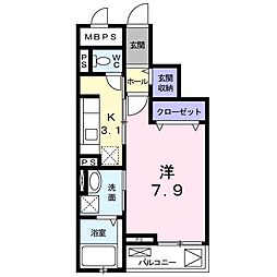 エリザベス 1Kの間取図画像
