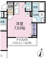 スフィーダみずほ台I 2階ワンルームの間取り