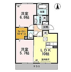 サニーホームズ88 3階2LDKの間取り
