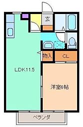 東武桐生線 赤城駅 徒歩4分の賃貸アパート 2階1LDKの間取り