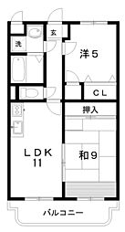 ヴィラージュ川北 4階2LDKの間取り