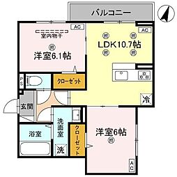 JR高崎線 高崎駅 徒歩10分の賃貸アパート 3階2LDKの間取り
