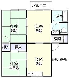 グッドヒル中代 2階3DKの間取り