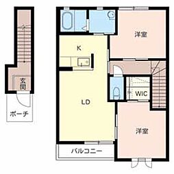 JR山陰本線 石原駅 徒歩9分の賃貸アパート 2階2LDKの間取り