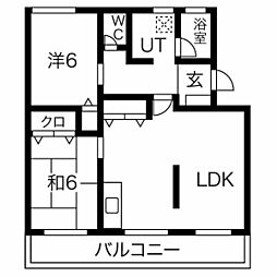 プリミエール林島 3階2LDKの間取り