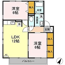 カーサ下野 2階2LDKの間取り